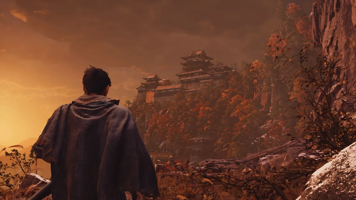 Musashi looking toward Mount Oe in Onimusha Way of the Sword