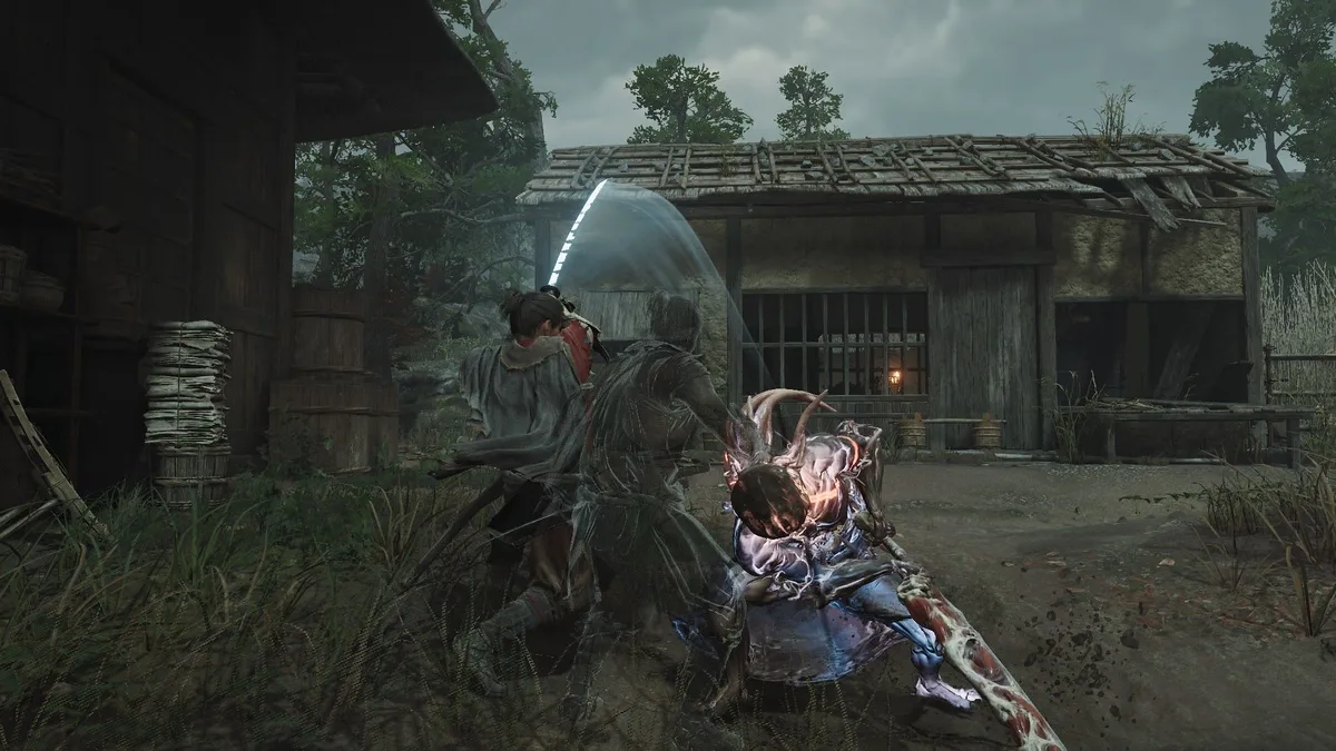 Musashi fighting enemies during a Reflex Combo sequence in Onimusha Way of the Sword